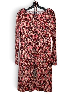 Vintage Emilio Pucci Silk Jersey Long Sleeve Dress Scallop Print Sz 8